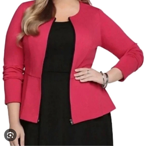 Torrid Red Full Zip Peblum Blazer Black Zipper Long Sleeve Round Neck Size 4